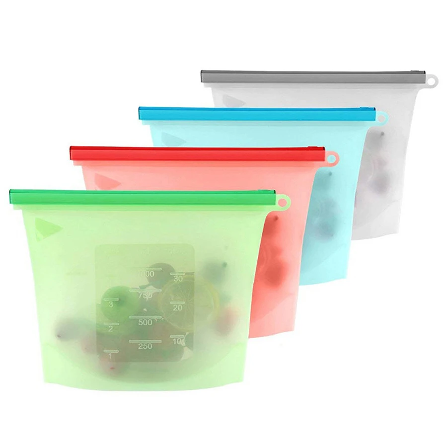 Reusable Zip Bag - 1000ml Wiederverwendbarer Silikon-Lebensmittelbeutel mit Reißverschluss für